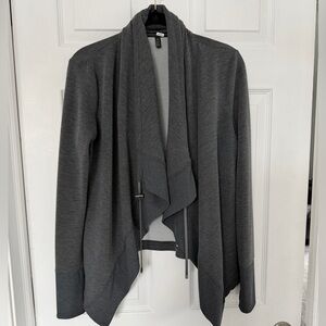 White House Black Market charcoal gray drape-front cardigan. Very soft.